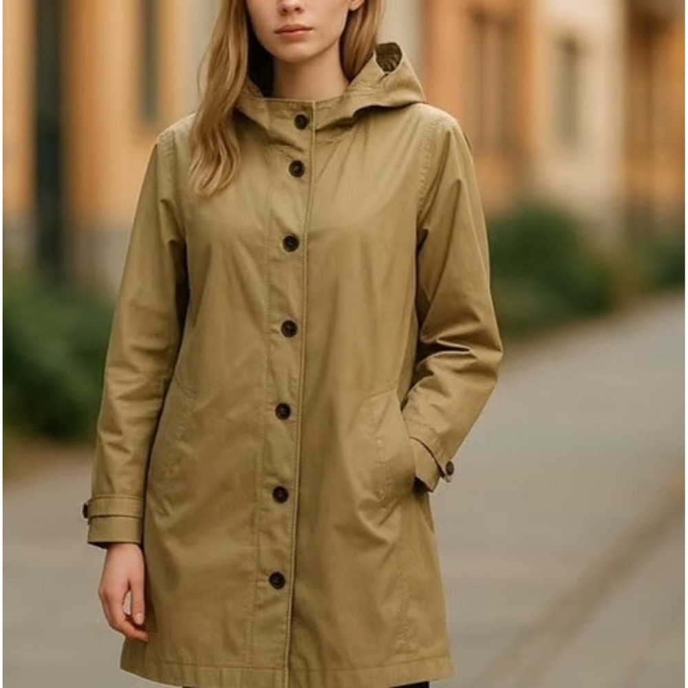 House of Harlow 1960 Women XS Tan Hooded Trench Coat Button Front Mid-Length